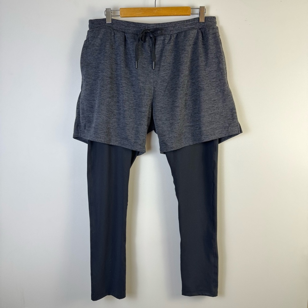 Mono B Women’s Active Joggers Leggings w/ Built-In Shorts Gray Black Size Large
